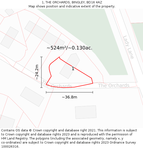 1, THE ORCHARDS, BINGLEY, BD16 4AZ: Plot and title map