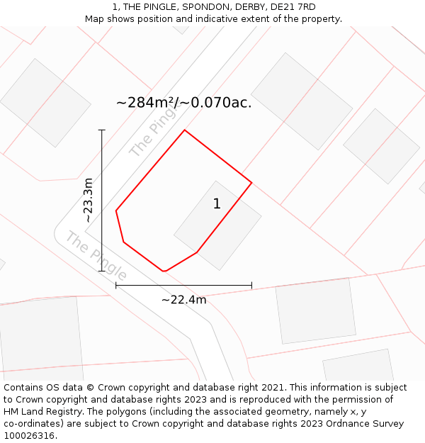 1, THE PINGLE, SPONDON, DERBY, DE21 7RD: Plot and title map