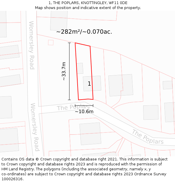 1, THE POPLARS, KNOTTINGLEY, WF11 0DE: Plot and title map