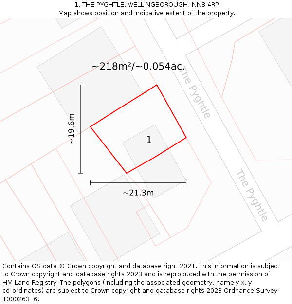 1, THE PYGHTLE, WELLINGBOROUGH, NN8 4RP: Plot and title map