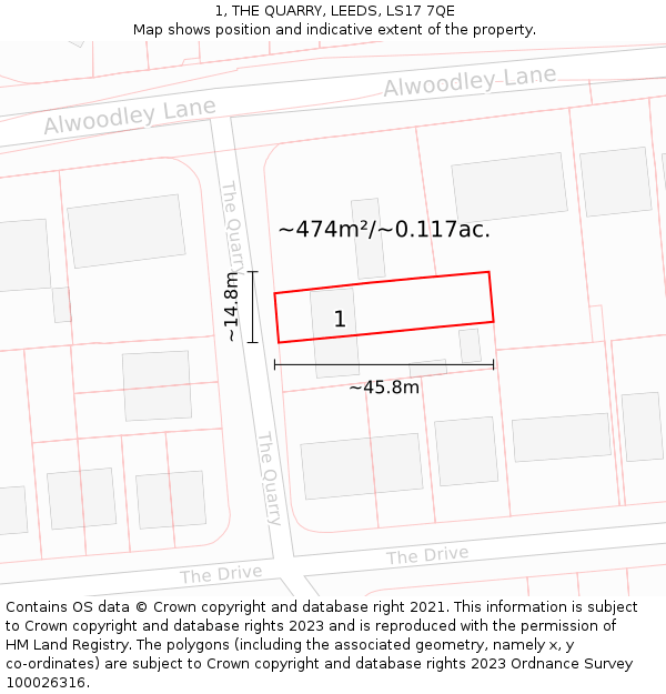 1, THE QUARRY, LEEDS, LS17 7QE: Plot and title map