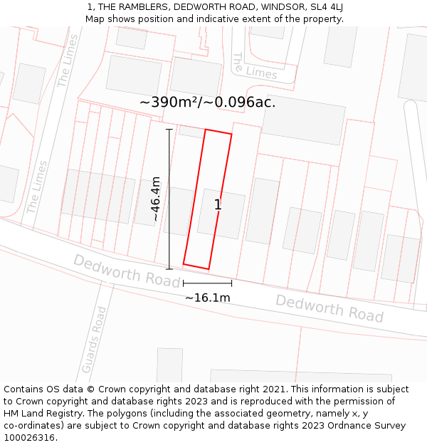 1, THE RAMBLERS, DEDWORTH ROAD, WINDSOR, SL4 4LJ: Plot and title map