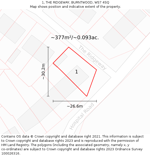 1, THE RIDGEWAY, BURNTWOOD, WS7 4SQ: Plot and title map