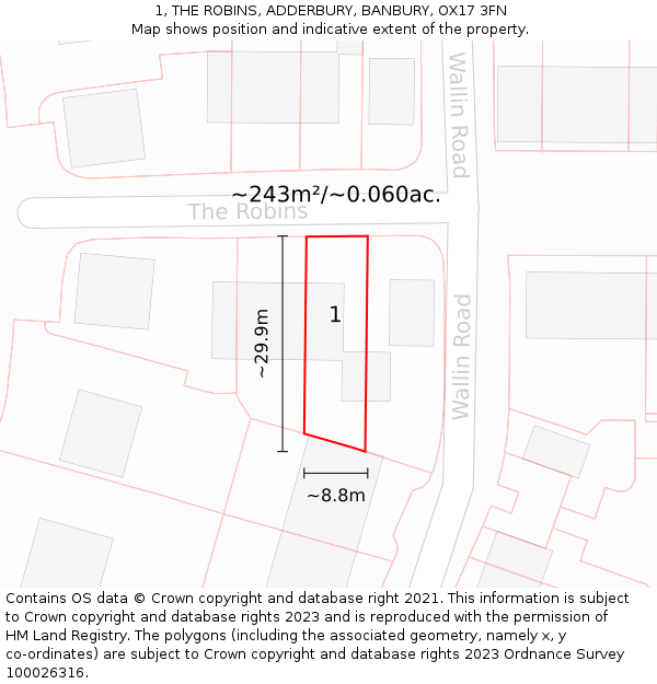 1, THE ROBINS, ADDERBURY, BANBURY, OX17 3FN: Plot and title map