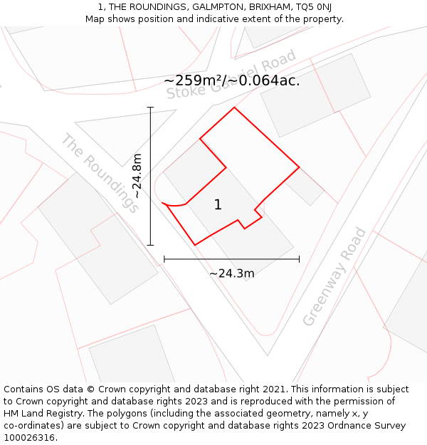 1, THE ROUNDINGS, GALMPTON, BRIXHAM, TQ5 0NJ: Plot and title map