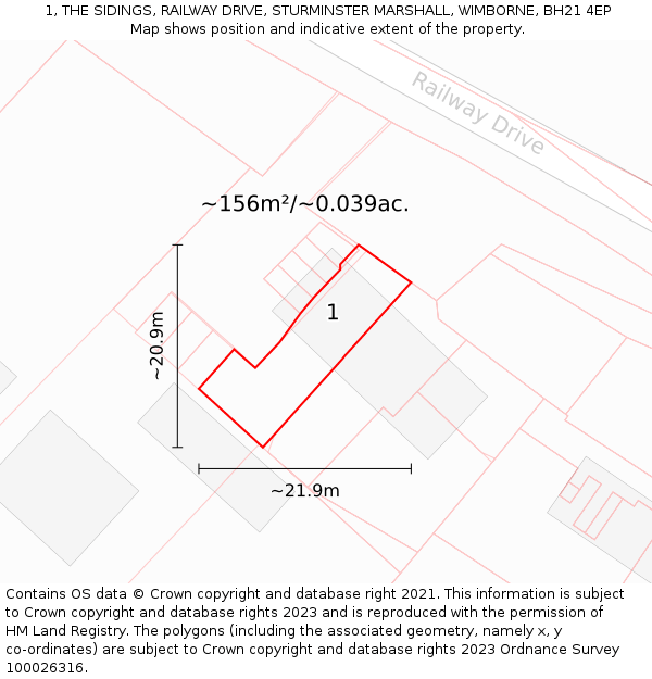 1, THE SIDINGS, RAILWAY DRIVE, STURMINSTER MARSHALL, WIMBORNE, BH21 4EP: Plot and title map
