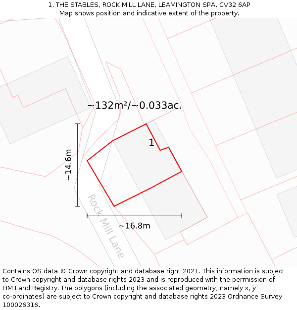 1, THE STABLES, ROCK MILL LANE, LEAMINGTON SPA, CV32 6AP: Plot and title map