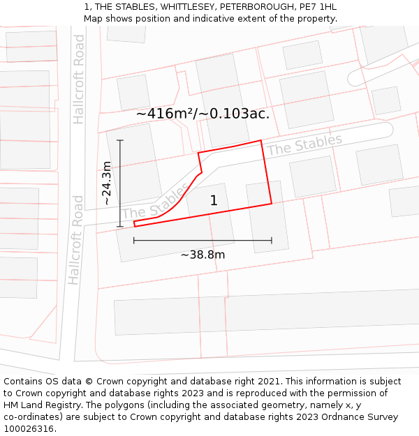 1, THE STABLES, WHITTLESEY, PETERBOROUGH, PE7 1HL: Plot and title map