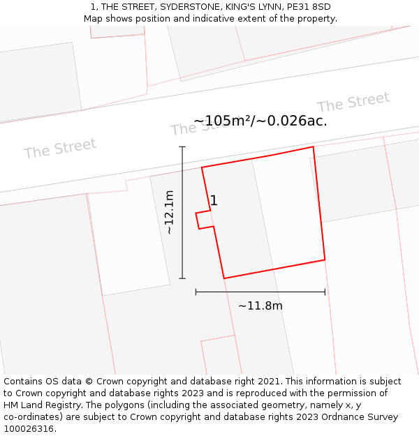 1, THE STREET, SYDERSTONE, KING'S LYNN, PE31 8SD: Plot and title map