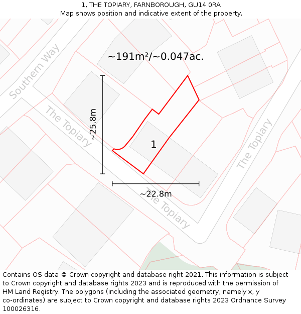 1, THE TOPIARY, FARNBOROUGH, GU14 0RA: Plot and title map