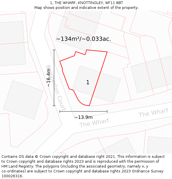 1, THE WHARF, KNOTTINGLEY, WF11 8BT: Plot and title map