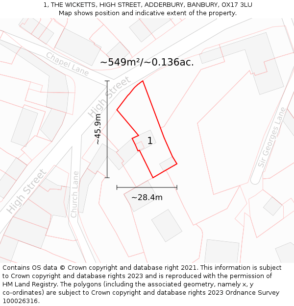 1, THE WICKETTS, HIGH STREET, ADDERBURY, BANBURY, OX17 3LU: Plot and title map