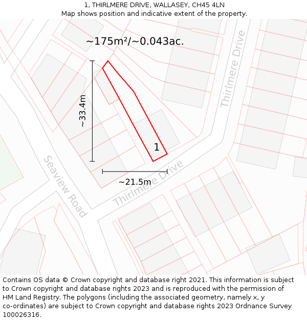 1, THIRLMERE DRIVE, WALLASEY, CH45 4LN: Plot and title map