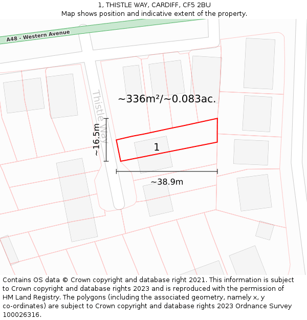 1, THISTLE WAY, CARDIFF, CF5 2BU: Plot and title map