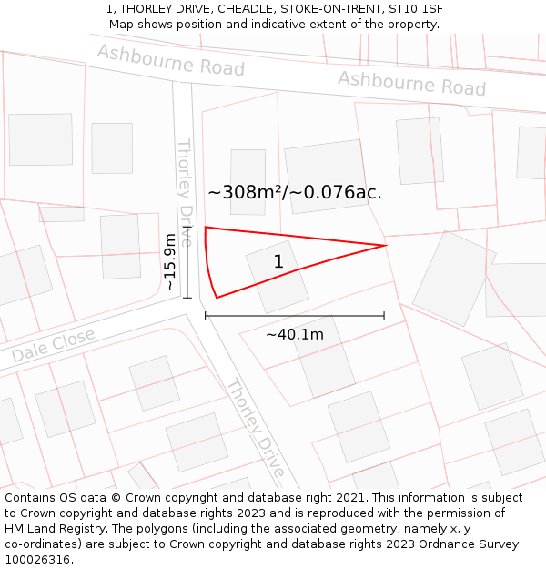 1, THORLEY DRIVE, CHEADLE, STOKE-ON-TRENT, ST10 1SF: Plot and title map