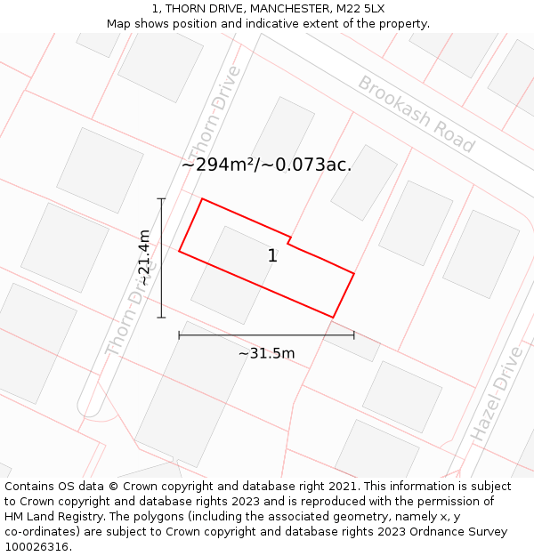 1, THORN DRIVE, MANCHESTER, M22 5LX: Plot and title map