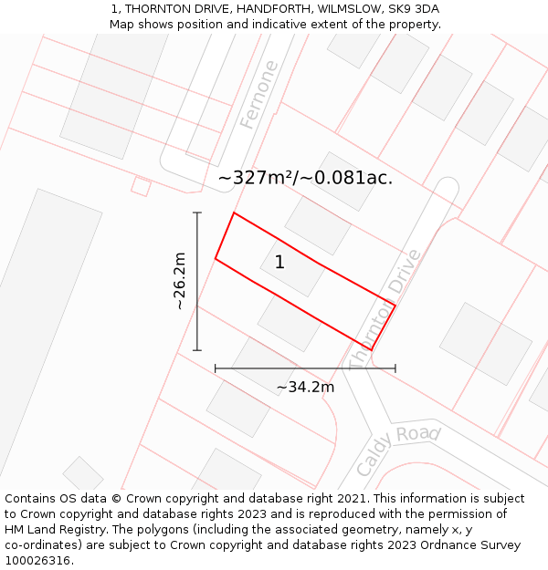 1, THORNTON DRIVE, HANDFORTH, WILMSLOW, SK9 3DA: Plot and title map