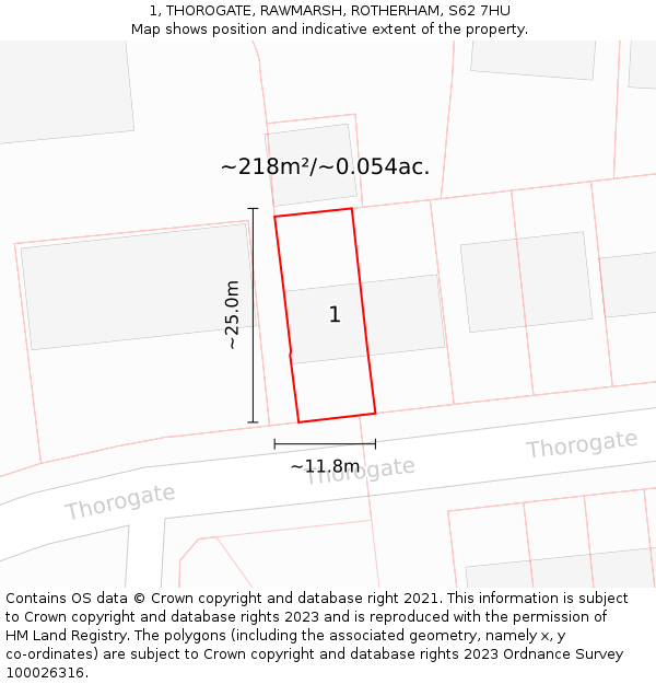 1, THOROGATE, RAWMARSH, ROTHERHAM, S62 7HU: Plot and title map