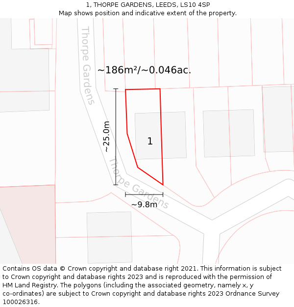 1, THORPE GARDENS, LEEDS, LS10 4SP: Plot and title map