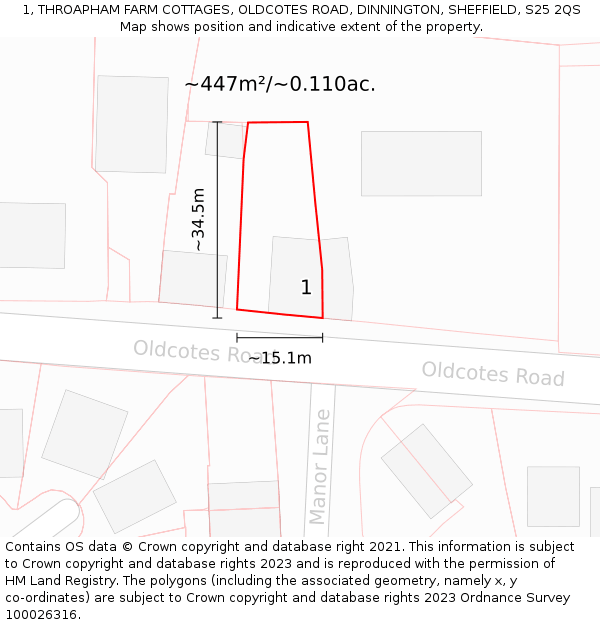 1, THROAPHAM FARM COTTAGES, OLDCOTES ROAD, DINNINGTON, SHEFFIELD, S25 2QS: Plot and title map