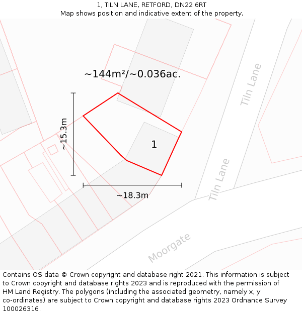 1, TILN LANE, RETFORD, DN22 6RT: Plot and title map