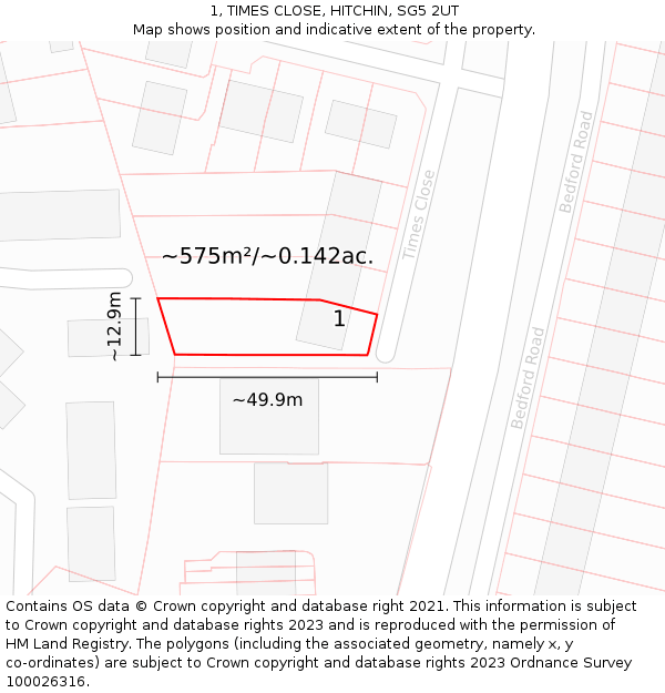 1, TIMES CLOSE, HITCHIN, SG5 2UT: Plot and title map