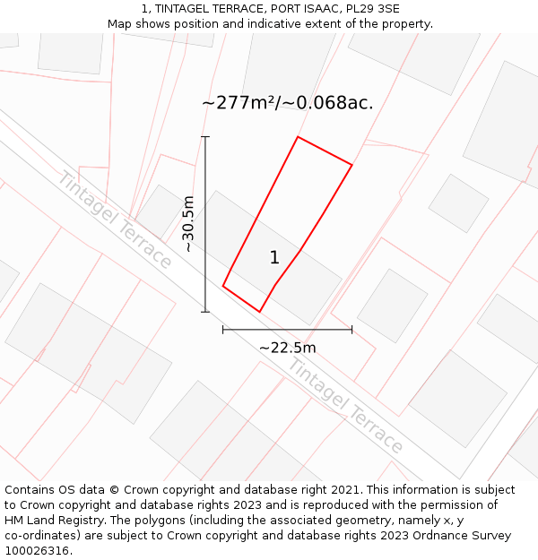 1, TINTAGEL TERRACE, PORT ISAAC, PL29 3SE: Plot and title map