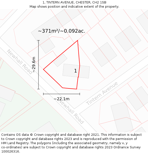 1, TINTERN AVENUE, CHESTER, CH2 1SB: Plot and title map