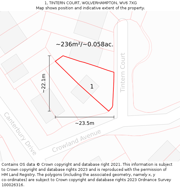 1, TINTERN COURT, WOLVERHAMPTON, WV6 7XG: Plot and title map