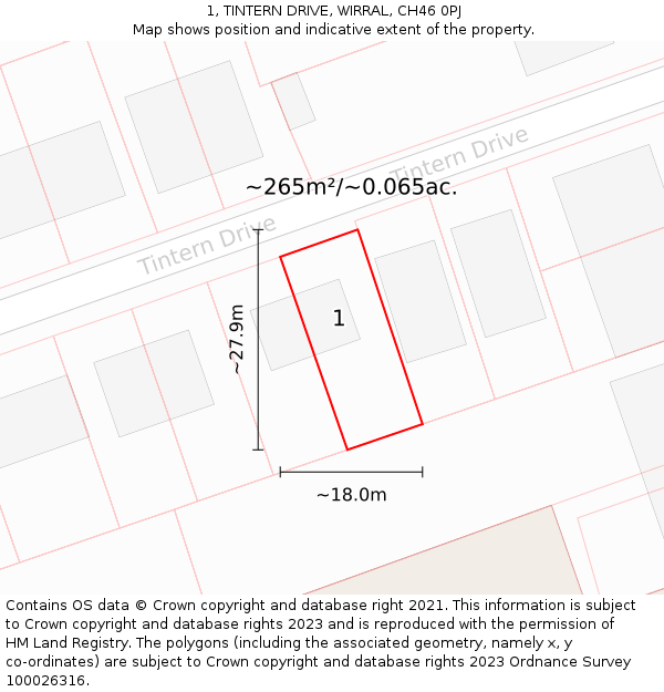 1, TINTERN DRIVE, WIRRAL, CH46 0PJ: Plot and title map