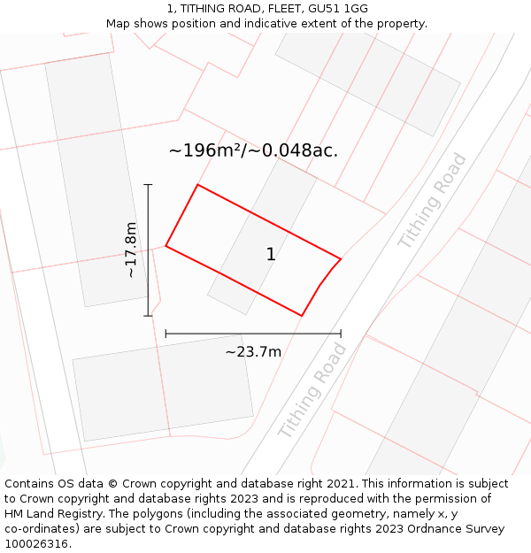 1, TITHING ROAD, FLEET, GU51 1GG: Plot and title map