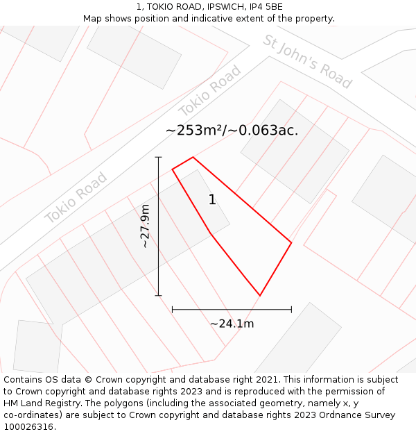 1, TOKIO ROAD, IPSWICH, IP4 5BE: Plot and title map