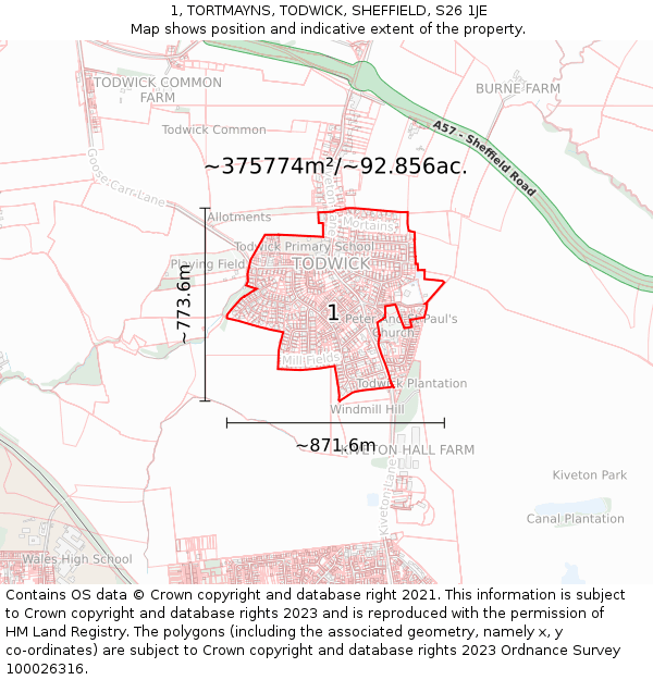 1, TORTMAYNS, TODWICK, SHEFFIELD, S26 1JE: Plot and title map