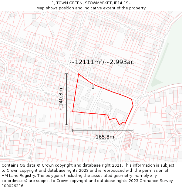 1, TOWN GREEN, STOWMARKET, IP14 1SU: Plot and title map