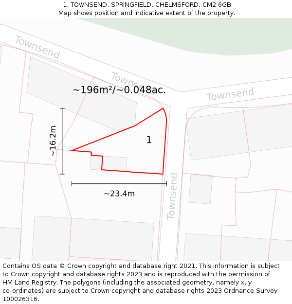 1, TOWNSEND, SPRINGFIELD, CHELMSFORD, CM2 6GB: Plot and title map