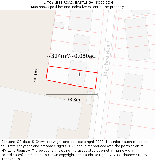 1, TOYNBEE ROAD, EASTLEIGH, SO50 9DH: Plot and title map