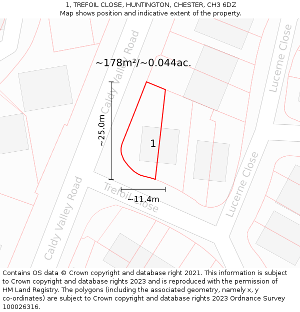 1, TREFOIL CLOSE, HUNTINGTON, CHESTER, CH3 6DZ: Plot and title map