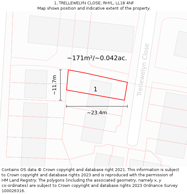 1, TRELLEWELYN CLOSE, RHYL, LL18 4NF: Plot and title map