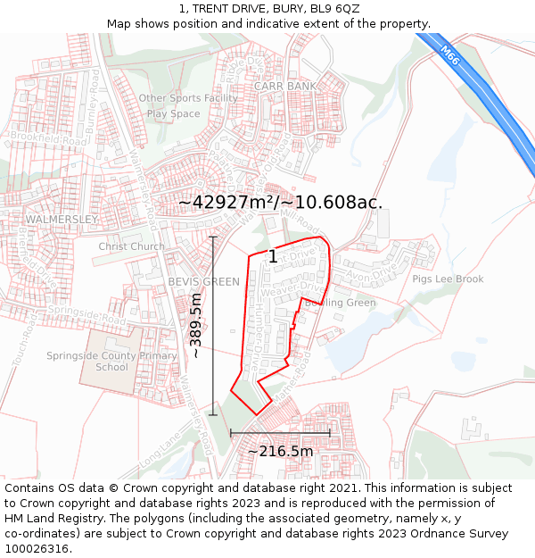 1, TRENT DRIVE, BURY, BL9 6QZ: Plot and title map