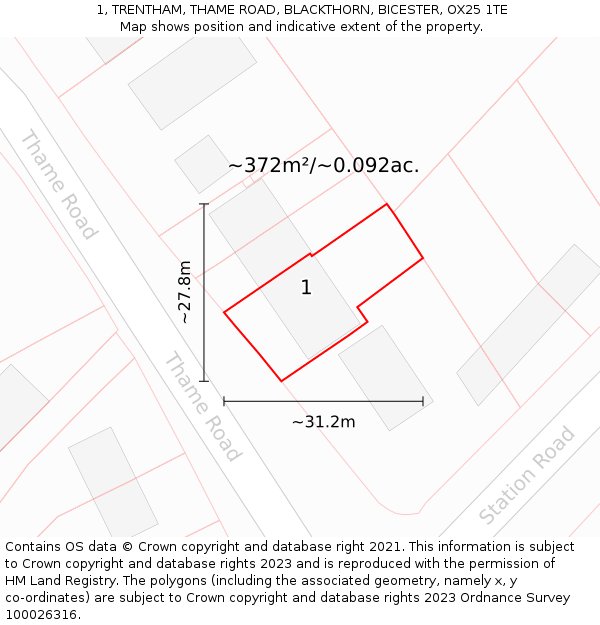 1, TRENTHAM, THAME ROAD, BLACKTHORN, BICESTER, OX25 1TE: Plot and title map