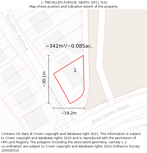 1, TREVALLEN AVENUE, NEATH, SA11 3UU: Plot and title map