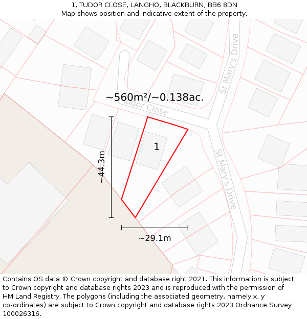 1, TUDOR CLOSE, LANGHO, BLACKBURN, BB6 8DN: Plot and title map