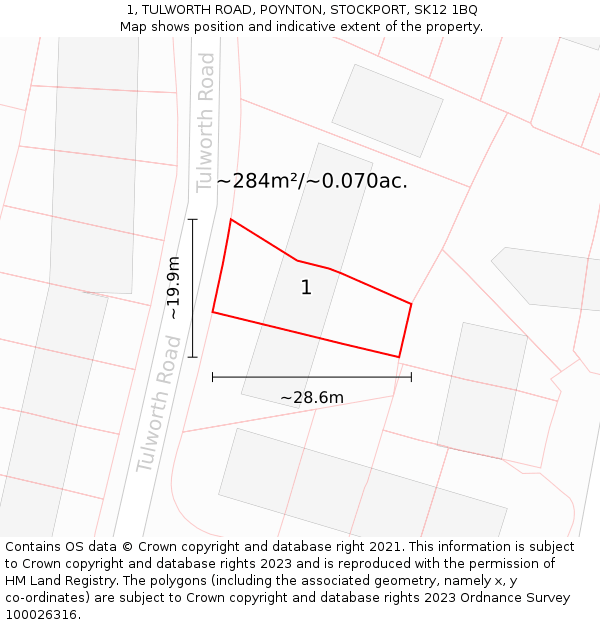 1, TULWORTH ROAD, POYNTON, STOCKPORT, SK12 1BQ: Plot and title map