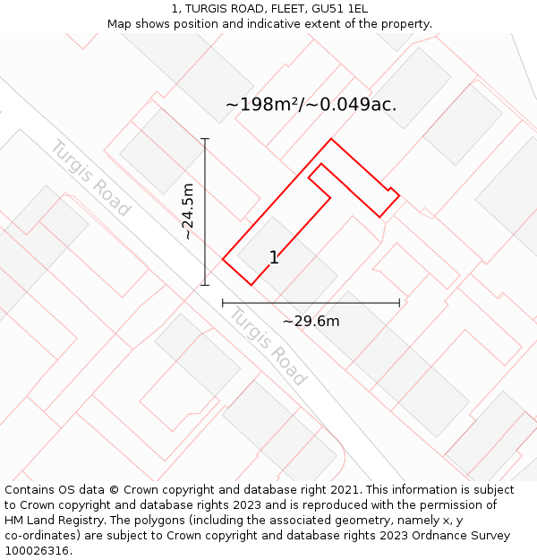 1, TURGIS ROAD, FLEET, GU51 1EL: Plot and title map