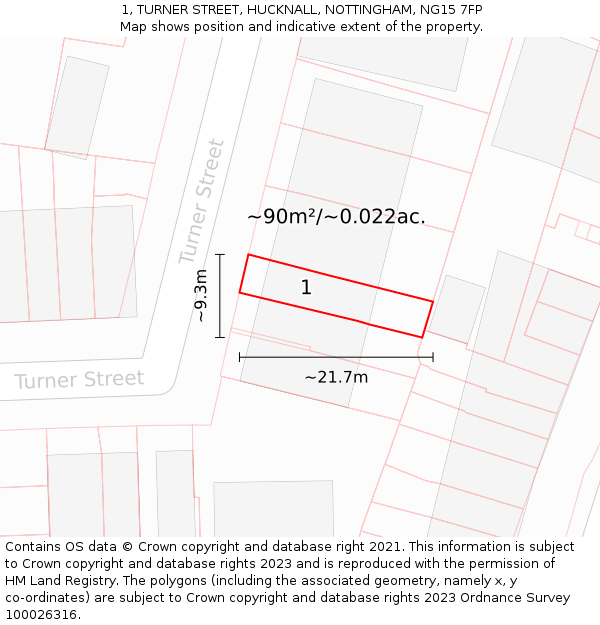 1, TURNER STREET, HUCKNALL, NOTTINGHAM, NG15 7FP: Plot and title map