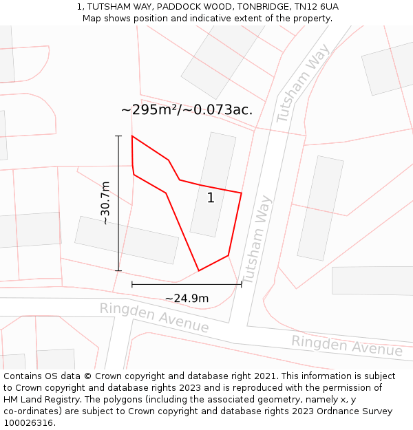 1, TUTSHAM WAY, PADDOCK WOOD, TONBRIDGE, TN12 6UA: Plot and title map