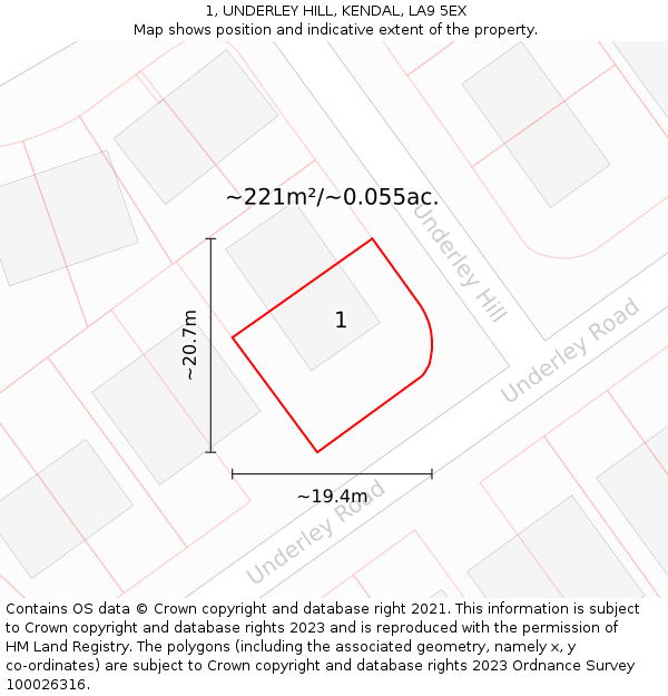 1, UNDERLEY HILL, KENDAL, LA9 5EX: Plot and title map