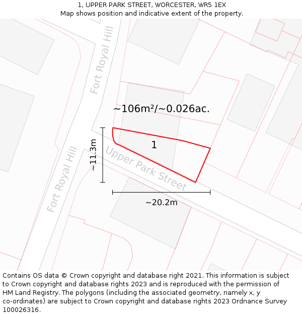 1, UPPER PARK STREET, WORCESTER, WR5 1EX: Plot and title map