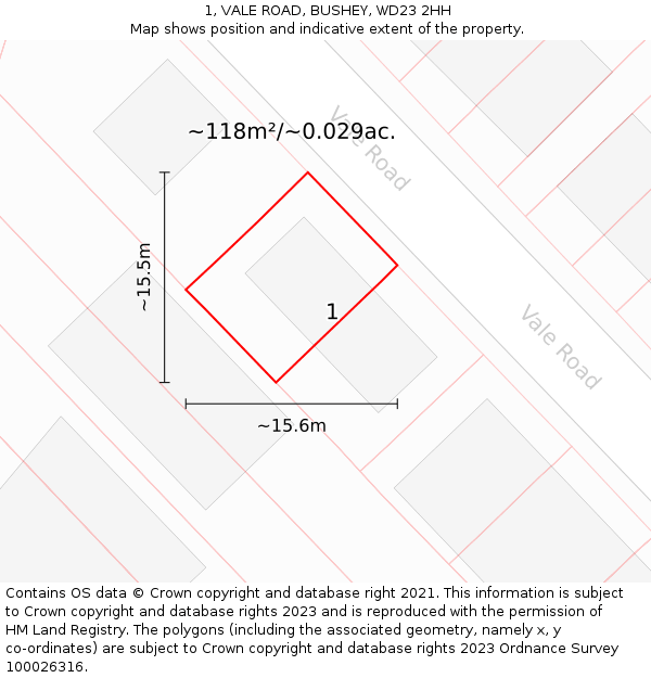 1, VALE ROAD, BUSHEY, WD23 2HH: Plot and title map