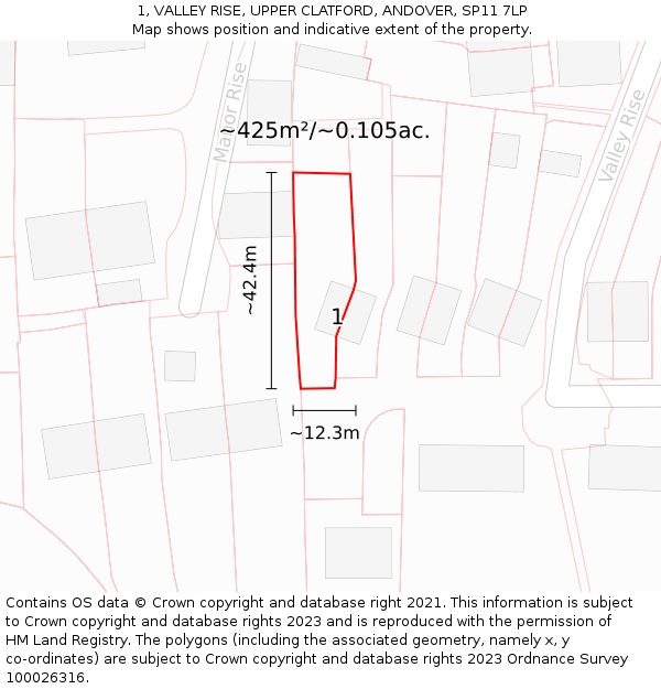 1, VALLEY RISE, UPPER CLATFORD, ANDOVER, SP11 7LP: Plot and title map
